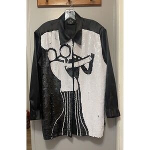 Vintage Anthony Mark Collection Black/White Sequin Women's Large Long Sleeve